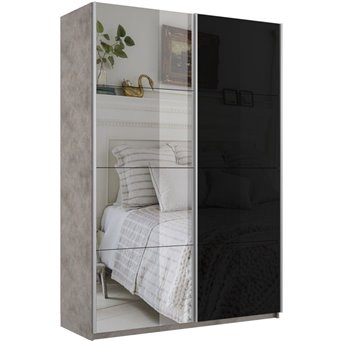Шкаф-купе Прайм Зеркало/Стекло черное/доводчики, 160х57х230 Бетон