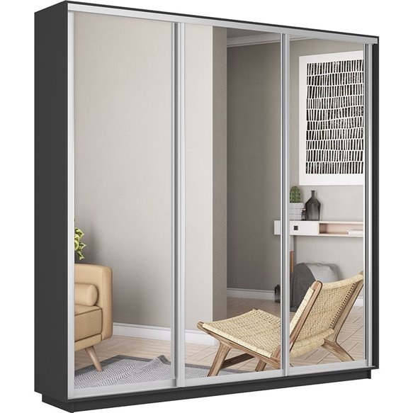 Шкаф-купе Экспресс-зеркала, 180х45х220 Серый диамант, 3 двери