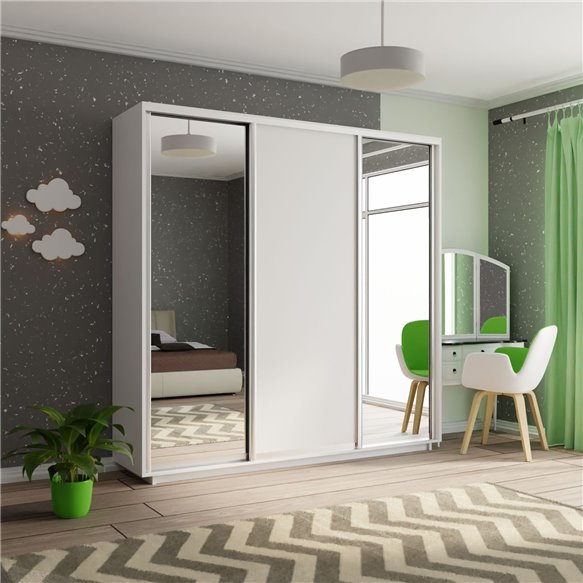 Шкаф-купе Экспресс Зеркало/ДСП/Зеркало, 210х45х220 Белый снег