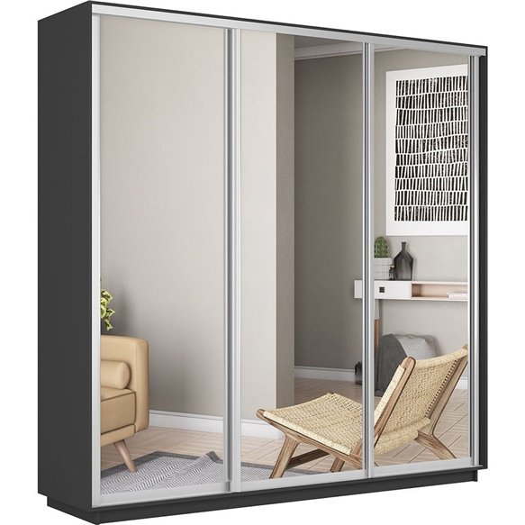 Шкаф-купе Экспресс-зеркала, 180х60х220 Серый диамант, 3 двери