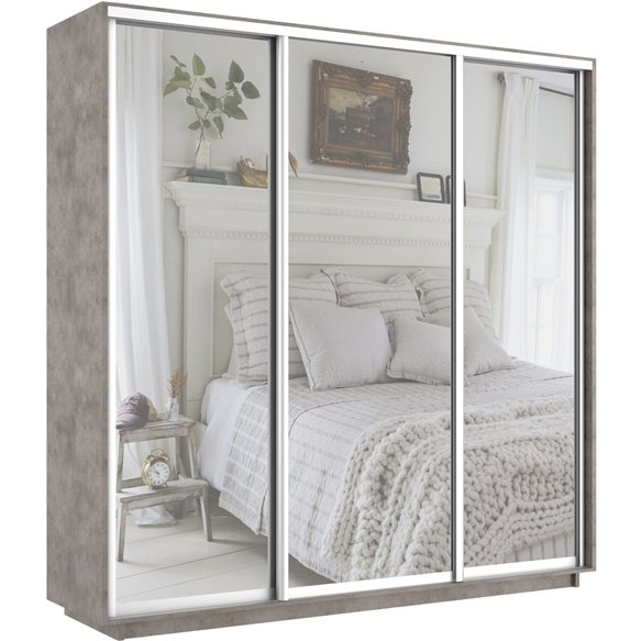 Шкаф-купе Экспресс-зеркала, 180х60х240 Бетон, 3 двери