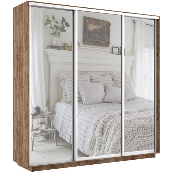 Шкаф-купе Экспресс-зеркала, 180х60х240 Дуб табачный, 3 двери